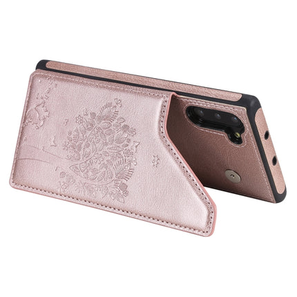 For Galaxy Note 10 Cat Tree Embossing Pattern Shockproof Protective Case with Card Slots & Photo Frame & Holder(Rose Gold)-garmade.com