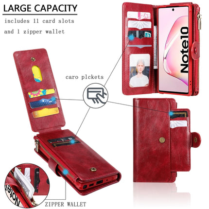 For Galaxy Note 10 Multifunctional Retro Detachable Magnetic Horizontal Flip Leather Case with Card Slots & Holder & Wallet & Photo Frame(Red)-garmade.com