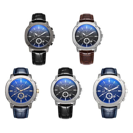 Ochstin 5039C Multifunctional Business Men Watch Luminous Waterproof Leather Quartz Watch(Black+Silver+Black)-garmade.com