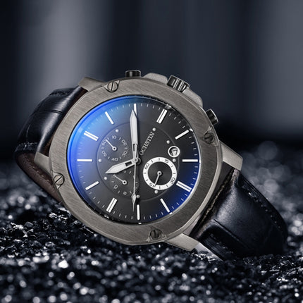 Ochstin 5039C Multifunctional Business Men Watch Luminous Waterproof Leather Quartz Watch(Silver+Gold+Blue)-garmade.com