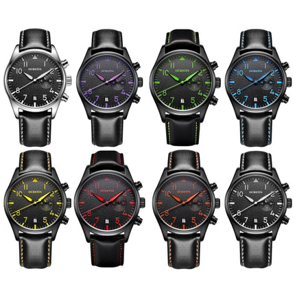 Ochstin 5043C Multifunctional Business Waterproof Leather Strap Quartz Watch(Black+Black+Blue)-garmade.com