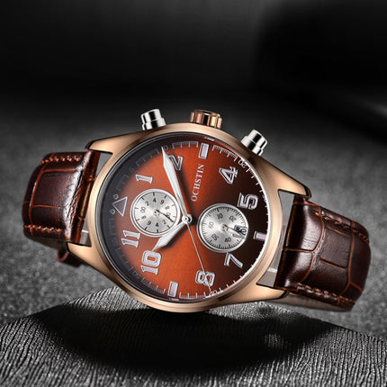 Ochstin 5043G Multifunctional Waterproof Leather Strap Quartz Watch(Coffee+Rose Gold+Coffee)-garmade.com