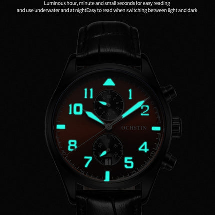 Ochstin 5043G Multifunctional Waterproof Leather Strap Quartz Watch(Silver+White+Blue)-garmade.com