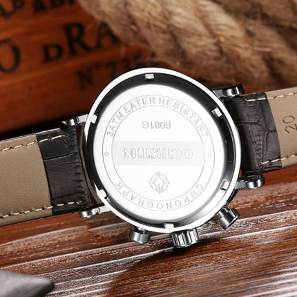 Ochstin 5081A Multifunctional Luminous Waterproof Leather Strap Quartz Watch(Black+Black+Black)-garmade.com