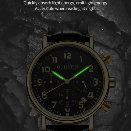 Ochstin 5081A Multifunctional Luminous Waterproof Leather Strap Quartz Watch(Silver+White+Black)-garmade.com