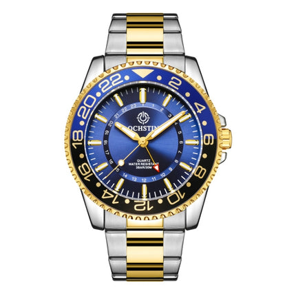 Ochstin 5019B Multifunctional Waterproof Stainless Steel Strap Quartz Watch(Gold+Blue)-garmade.com