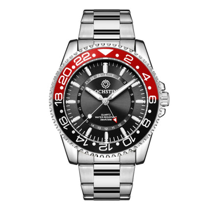 Ochstin 5019B Multifunctional Waterproof Stainless Steel Strap Quartz Watch(Silver+Black+Red)-garmade.com
