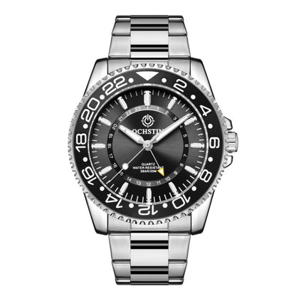 Ochstin 5019B Multifunctional Waterproof Stainless Steel Strap Quartz Watch(Silver+Black)-garmade.com