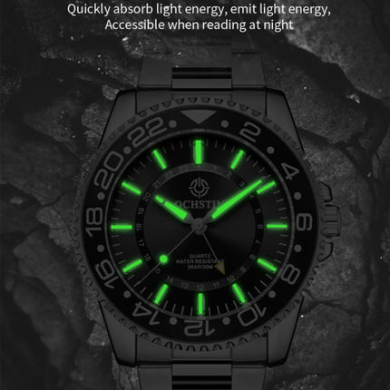 Ochstin 5019B Multifunctional Waterproof Stainless Steel Strap Quartz Watch(Gold+Green)-garmade.com