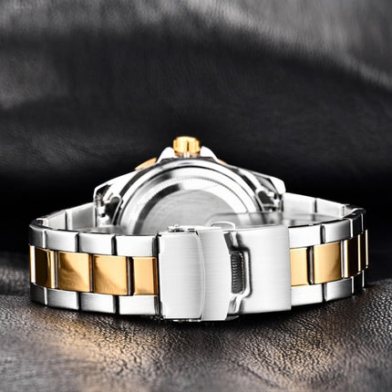 Ochstin 5019F Fashion Business Single Calendar Waterproof Stainless Steel Strap Quartz Watch(Gold+Blue)-garmade.com