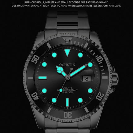 Ochstin 5019F Fashion Business Single Calendar Waterproof Stainless Steel Strap Quartz Watch(Silver+Green)-garmade.com