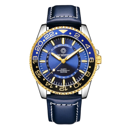 Ochstin 5019G Fashion Business Waterproof Leather Strap Quartz Watch(Blue+Blue)-garmade.com