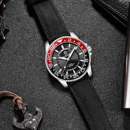 Ochstin 5019G Fashion Business Waterproof Leather Strap Quartz Watch(Black+Red+Black)-garmade.com