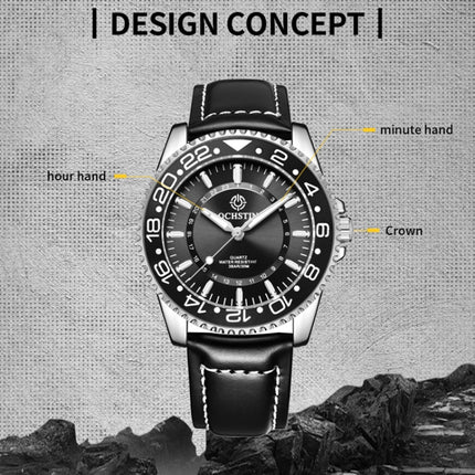 Ochstin 5019G Fashion Business Waterproof Leather Strap Quartz Watch(Black+Black)-garmade.com