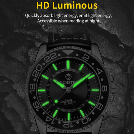 Ochstin 5019G Fashion Business Waterproof Leather Strap Quartz Watch(Black+Black)-garmade.com