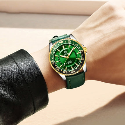Ochstin 5019G Fashion Business Waterproof Leather Strap Quartz Watch(Green+Green)-garmade.com