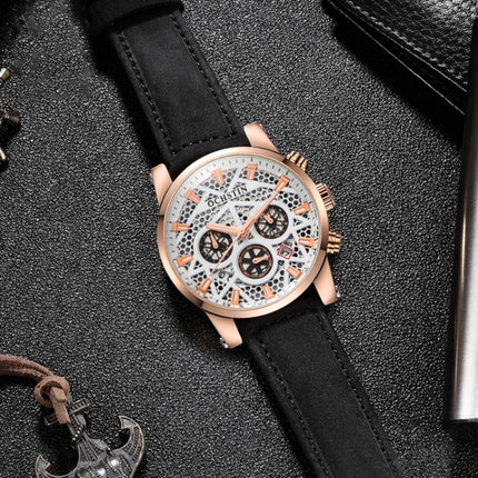 Ochstin 5052B Multifunctional Business Waterproof Leather Strap Quartz Watch(Rose Gold+Brown)-garmade.com