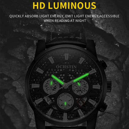 Ochstin 5052B Multifunctional Business Waterproof Leather Strap Quartz Watch(Rose Gold+Black)-garmade.com