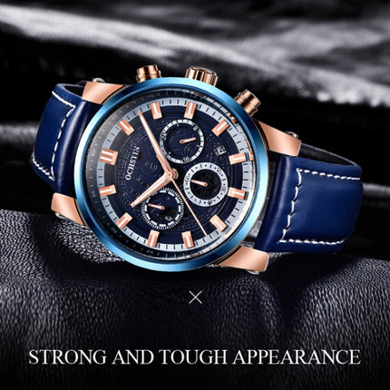 Ochstin 5111B Multifunctional Business Waterproof Luminous Leather Strap Quartz Watch(Rose Gold+Blue)-garmade.com