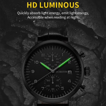 Ochstin 5076D Multifunctional Business Leather Waterproof Luminous Quartz Watch(Rose Gold+Blue)-garmade.com