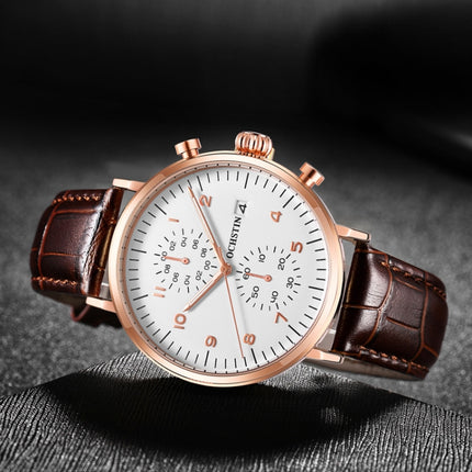 Ochstin 5076D Multifunctional Business Leather Waterproof Luminous Quartz Watch(Rose Gold+Coffee)-garmade.com