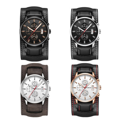 Ochstin 7266 Multifunctional Leather Wrist Wrist Waterproof Luminous Quartz Watch(Black+Black)-garmade.com