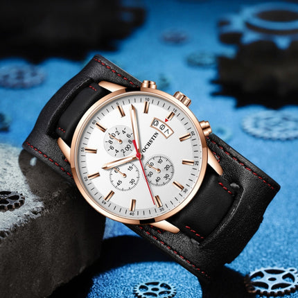 Ochstin 7266 Multifunctional Leather Wrist Wrist Waterproof Luminous Quartz Watch(Silver+Black)-garmade.com
