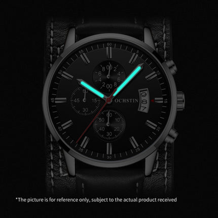 Ochstin 7266 Multifunctional Leather Wrist Wrist Waterproof Luminous Quartz Watch(Silver+Dark Brown)-garmade.com