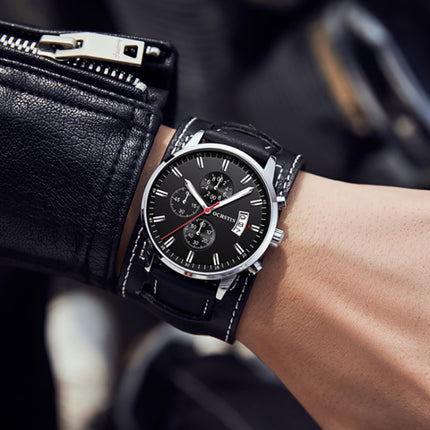 Ochstin 7266 Multifunctional Leather Wrist Wrist Waterproof Luminous Quartz Watch(Silver+Black)-garmade.com