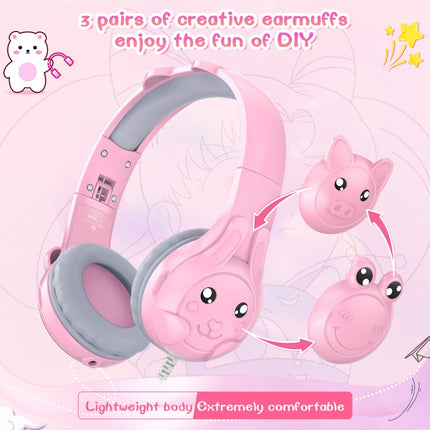 SoulBytes S31 Kids Wired Over-Ear Earphone with Microphone, Length: 1.5m(Pink)-garmade.com