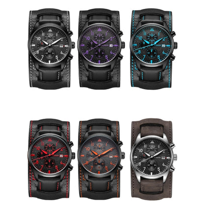 Ochstin 7227 Multifunctional Business Leather Wrist Wrist Waterproof Quartz Watch(Purple+Black)-garmade.com