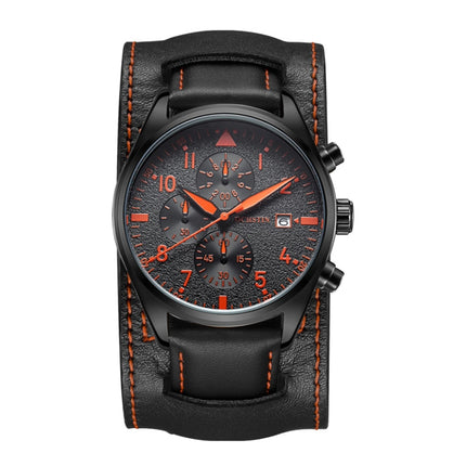 Ochstin 7227 Multifunctional Business Leather Wrist Wrist Waterproof Quartz Watch(Orange+Black)-garmade.com