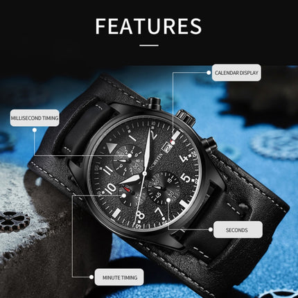 Ochstin 7227 Multifunctional Business Leather Wrist Wrist Waterproof Quartz Watch(Black+Black)-garmade.com