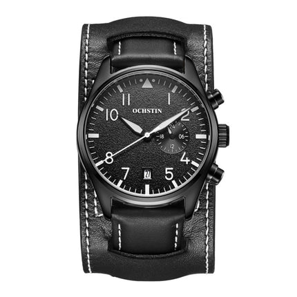 Ochstin 7228 Multifunctional Business Leather Wrist Wrist Waterproof Quartz Watch(Black+White)-garmade.com
