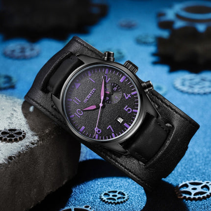Ochstin 7228 Multifunctional Business Leather Wrist Wrist Waterproof Quartz Watch(Purple)-garmade.com
