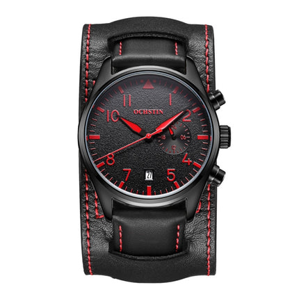 Ochstin 7228 Multifunctional Business Leather Wrist Wrist Waterproof Quartz Watch(Black+Red)-garmade.com