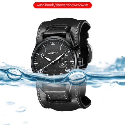 Ochstin 7228 Multifunctional Business Leather Wrist Wrist Waterproof Quartz Watch(Black+Red)-garmade.com