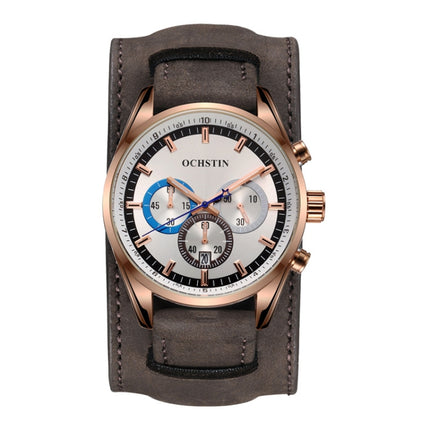 Ochstin 7229 Multifunctional Business Leather Wrist Wrist Waterproof Luminous Quartz Watch(Rose Gold+Dark Brown)-garmade.com