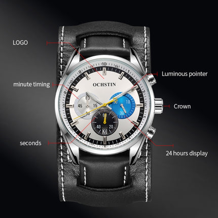 Ochstin 7229 Multifunctional Business Leather Wrist Wrist Waterproof Luminous Quartz Watch(Rose Gold+Dark Brown)-garmade.com