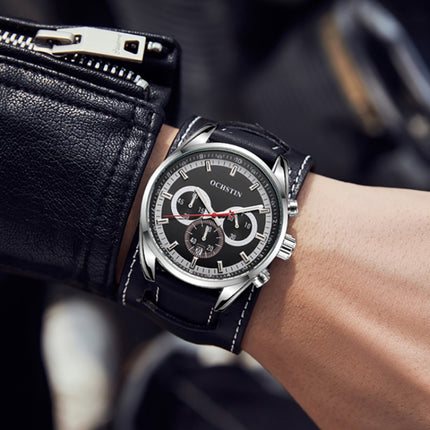 Ochstin 7229 Multifunctional Business Leather Wrist Wrist Waterproof Luminous Quartz Watch(Black+Black)-garmade.com