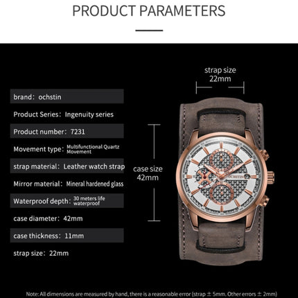 Ochstin 7231 Multifunctional Business Leather Wrist Wrist Waterproof Quartz Watch(Rose Gold+Dark Brown)-garmade.com