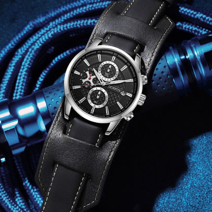Ochstin 7231 Multifunctional Business Leather Wrist Wrist Waterproof Quartz Watch(Silver+Blue)-garmade.com