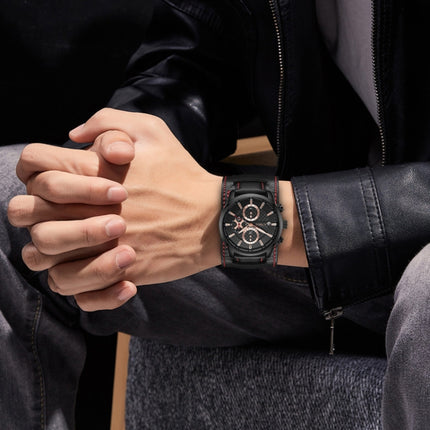 Ochstin 7231 Multifunctional Business Leather Wrist Wrist Waterproof Quartz Watch(Rose Gold+Dark Brown)-garmade.com