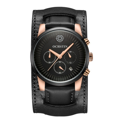 Ochstin 7232 Multifunctional Business Leather Wrist Wrist Waterproof Quartz Watch(Rose Gold+Black)-garmade.com