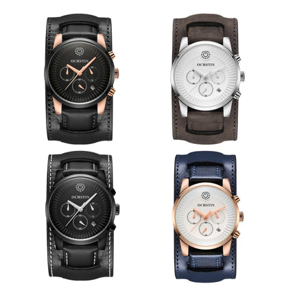 Ochstin 7232 Multifunctional Business Leather Wrist Wrist Waterproof Quartz Watch(Silver+Dark Brown)-garmade.com