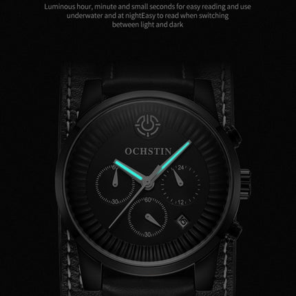 Ochstin 7232 Multifunctional Business Leather Wrist Wrist Waterproof Quartz Watch(Rose Gold+Blue)-garmade.com