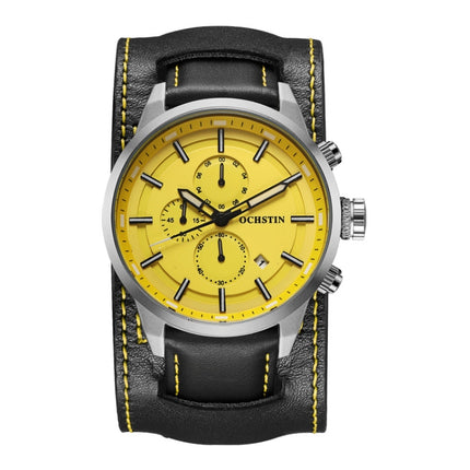 Ochstin 7235 Multifunctional Business Leather Wrist Wrist Waterproof Quartz Watch(Yellow+Silver)-garmade.com