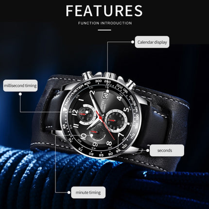 Ochstin 7233 Multifunctional Business Leather Wrist Wrist Waterproof Quartz Watch(Silver+Blue)-garmade.com