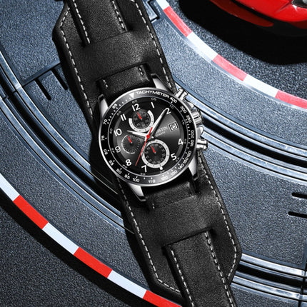 Ochstin 7233 Multifunctional Business Leather Wrist Wrist Waterproof Quartz Watch(Silver+Black)-garmade.com