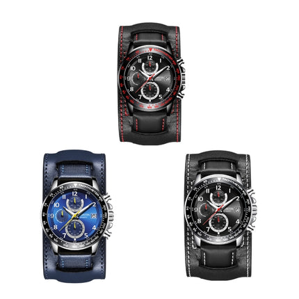 Ochstin 7233 Multifunctional Business Leather Wrist Wrist Waterproof Quartz Watch(Silver+Black)-garmade.com